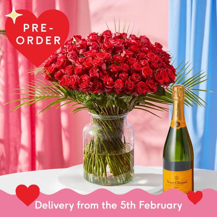 100 Red Roses Veuve Gift Set Moonpig